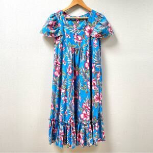 HOLD FOR JDUONGDDS Vintage Hawaiian Royal Hawaiian Blue Floral Dress Women's Lar